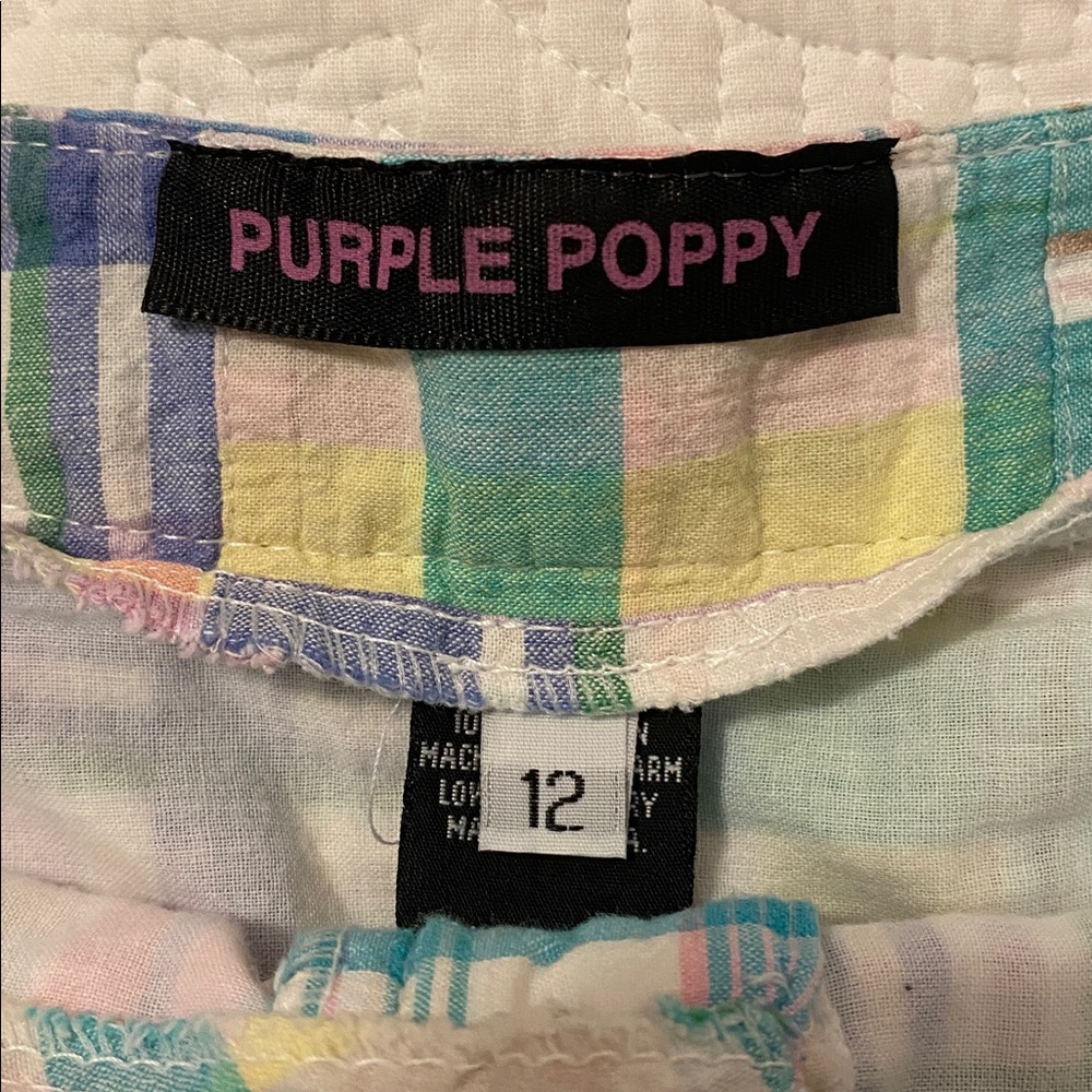 Purple Poppy 100% cotton pastel plaid madras style skirt - Picture 7 of 8